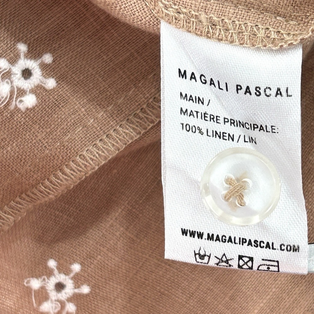 Magali Pascal Palmiere Linen Shirt Dress S Boho Resort Embroidered Tropical Mini - Picture 9 of 11